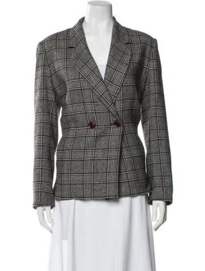 Pre-owned Petite Studio Nyc Wool Plaid Print Blazer In Gray