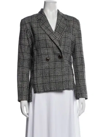 Pre-owned Petite Studio Nyc Wool Plaid Print Blazer In Gray