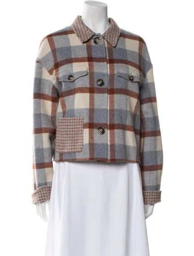 Pre-owned Petite Studio Nyc Wool Plaid Print Peacoat In Neutral