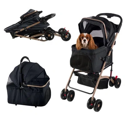 Petmaker 2-in-1 Pet Stroller With Detachable Carrier - Lightweight Foldable Dog Strollers For Small Dogs And  In Black