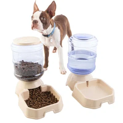 Petmaker 2-pack Of 3.8l/1g Automatic Pet Feeders In Tan
