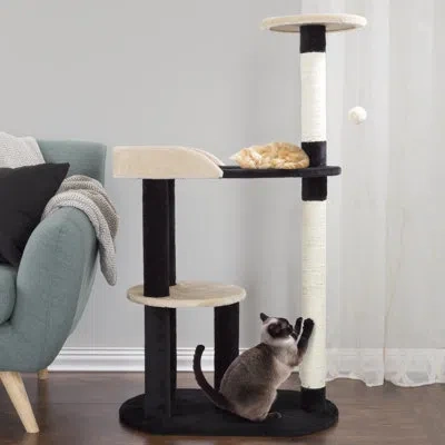 Petmaker 3-tier Indoor Cat Scratching Post, Black In Tan;black