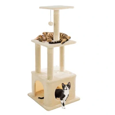 Petmaker 44 Inch Tall Cat Tree Tower - Cat Tower With Napping Perches, Kitten Condo, 4 Rope Scratching Posts, In Brown