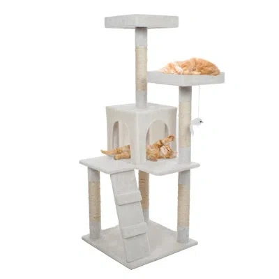 Petmaker 4ft Cat Tree - Cat Tower For Indoor Cats With Perches, Kitty Condo, Cat Scratching Posts, Hanging To In White