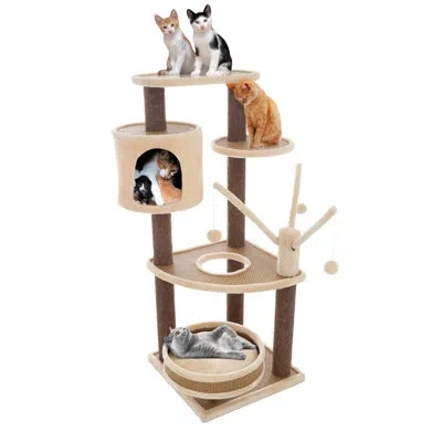 Petmaker 6-tier Carpeted Cat Tower, Beige In Brown,beige,brown