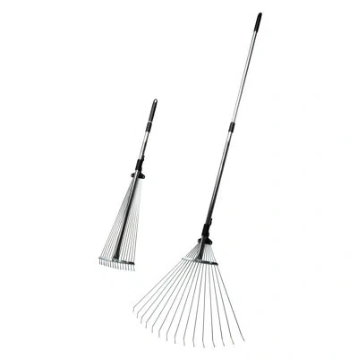 Petmaker Adjustable Metal Rake For Leaves - Leaf Rake With Expandable 7-22” Head And Long Telescopic Handle - In Black;silver