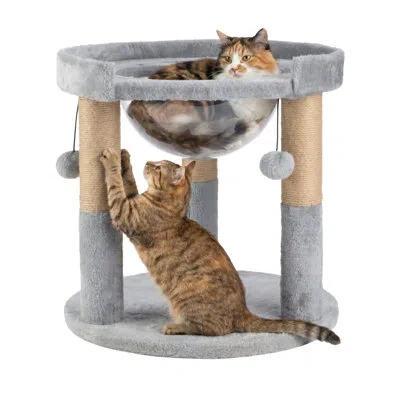 Petmaker Cat Hammock Cat Tree With Scratching Post - 19x17-inch Modern Indoor Kitten Bed With Clear Space Cap In Gray