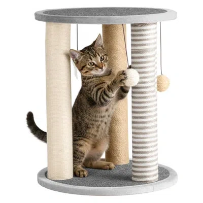 Petmaker Cat Scratching Post - Scratcher Posts With Carpeted Scratch Pad Base And Perch - Furniture Scratchin In Gray