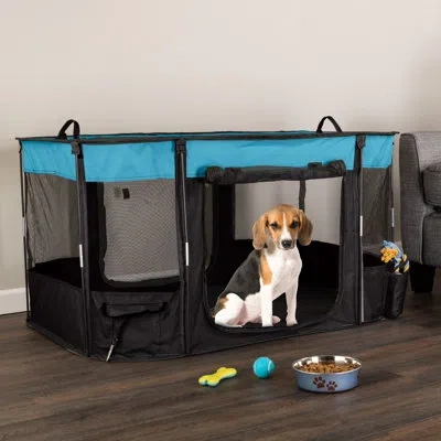 Petmaker Dog Playpen - Puppy Kennel With Mesh Windows, Zippered Doors, And Storage Pockets - Portable Dog Pla In Blue