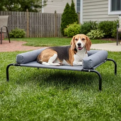Petmaker Elevated Dog Bed - 37.5” X 26” Small Dog Cot Bed With 3-sided Removable Bolster And No-slip Feet - P In Blue
