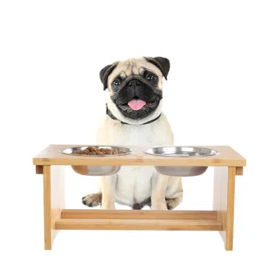 Petmaker Elevated Dog Bowls With Bamboo Stand In Tan