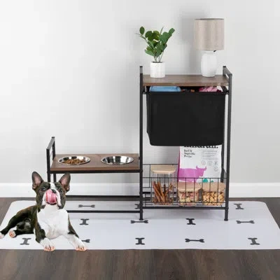 Petmaker Elevated Dog Bowls With Storage - Elevated Dog Bowl Stand With 3 Adjustable Heights, Toy Bin Basket, In Black