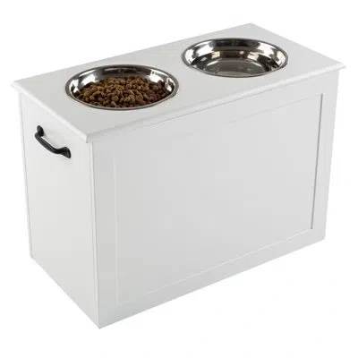 Petmaker Elevated Dog Bowls With Storage, White