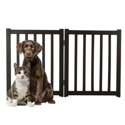 Petmaker Freestanding Dog Gate - 2-panel Foldable Indoor Pet Fence - 40x24-inch Wood Dog Gate For Stairs, Hal In Black