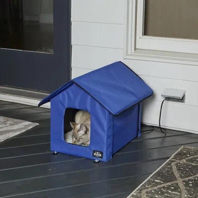 Petmaker Heated Cat House With Sherpa Pad In Blue