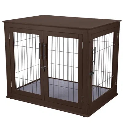 Petmaker Heavy Duty Dog Crate Furniture - 36 Inch Wooden Kennel For Medium And Large Dogs - Decorative Pet Ho In Brown
