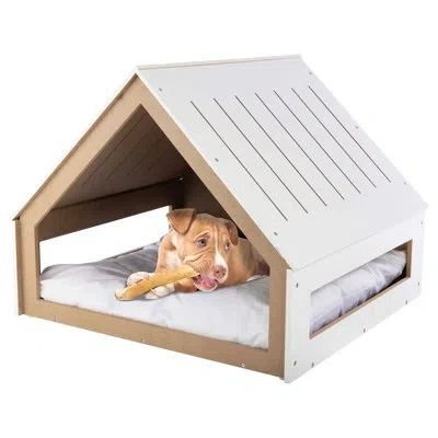 Petmaker Indoor Dog House - Wood Doghouse With Soft Cushion And Air Vents - 29.5x28x24in Dog Furniture For Sm In White