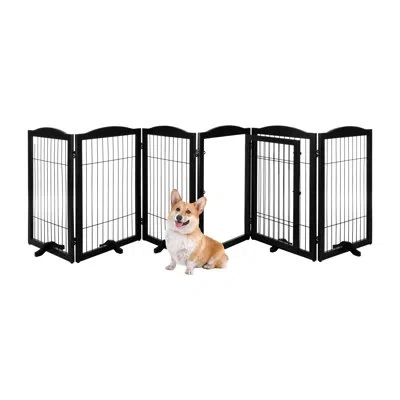 Petmaker Pet Gate - Indoor Folding Dog Fence For Stairs Or Doorways - Freestanding Play Pen With Support Feet In Black