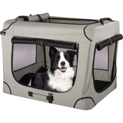 Petmaker Soft Dog Crate - Collapsible Dog Crate For Dogs And Cats - Portable Travel Dog Crate With 3 Doors, M In Gray