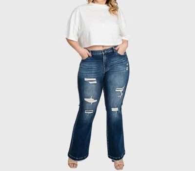 Petra153 Cindy Destroyed Mid Rise Stretch Flare Jeans - Plus In Blue