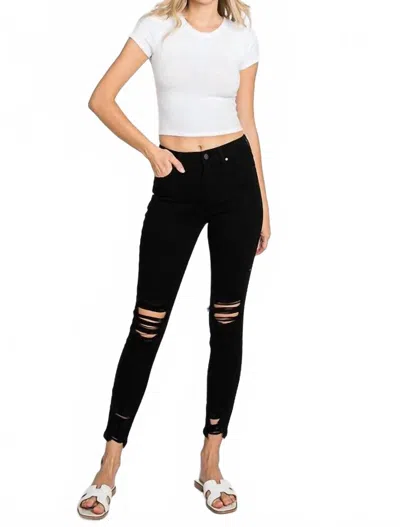 Petra153 Distressed Hem High Rise Skinny Jeans In Black