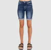 Petra153 High Rise Bermuda Cuffed Hem Short In Blue In Blue