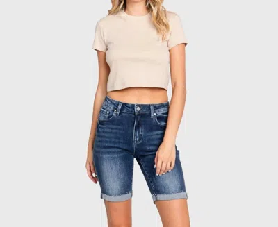 Petra153 High Rise Bermuda Shorts With Cuffed Hem In Blue