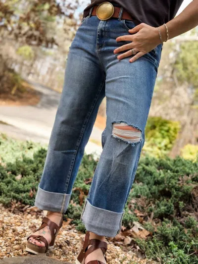 Petra153 High Rise Loose Straight With Double Cuff Hem In Blue