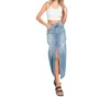 Petra153 Melissa Destroyed Rigid Maxi Skirt With Split Hem In Blue In Blue