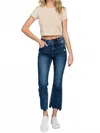 Petra153 Mid Rise Crop Bootcut Jeans In Dark Wash In Blue