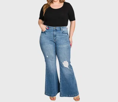Petra153 Super High Rise 70's Inspired Flare Jeans - Plus In Blue