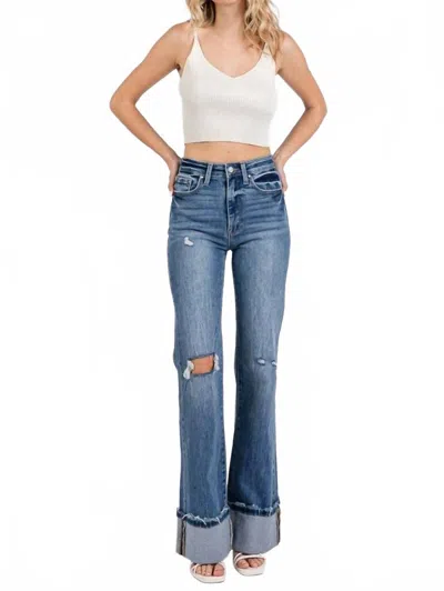 Petra153 Wide Leg Cuffed Denim Jeans In Blue