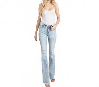Petra153 Women's Distressed Mid Rise Flare Jean - Petite In Blue