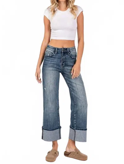 Petra153 Women's High Rise Cuffed Straight Leg Jeans In Blue