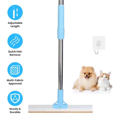 Petrex Pet Hair Removal Rake With 54.33in Adjustable Telescopic Rod Multi-fabric Dog Cat Hair Scraper Lint  In Blue