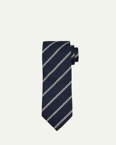 Petronius 1926 Men's Woven Stripe Silk Tie In Gray