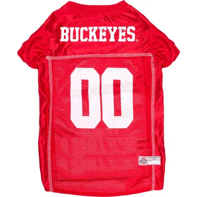 Pets First Ohio State Buckeyes Basketball Mesh Dog Jersey In Red