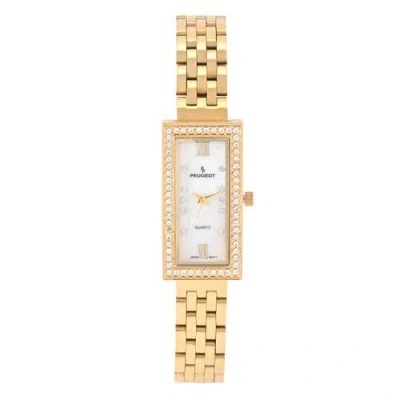 Peugeot 14k Gold-plated Crystal Bezel Stainless Steel Bracelet Watch- 35x20mm