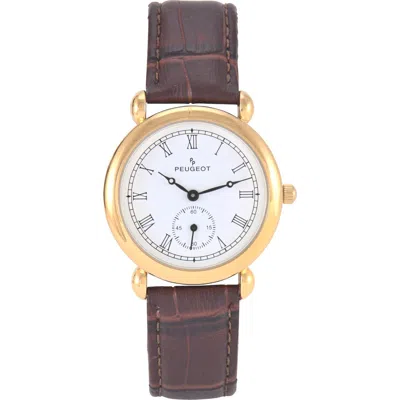 Peugeot 14k Gold-plated Vintage Leather Watch- 35mm In Brown