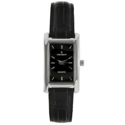 Peugeot Classic Rectangular Contour Leather Watch- 34x20mm In Black