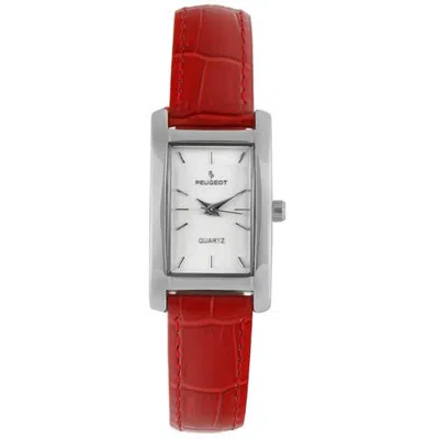 Peugeot Classic Rectangular Contour Leather Watch- 34x20mm In Red