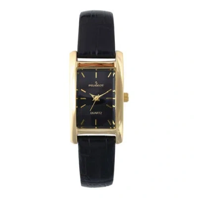 Peugeot Classic Rectangular Leather Watch- 34x20mm In Black
