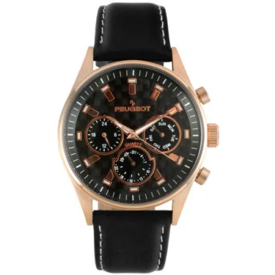 Peugeot Dynamic Multi Function Carbon Fiber Dial Leather Watch- 43mm In Red