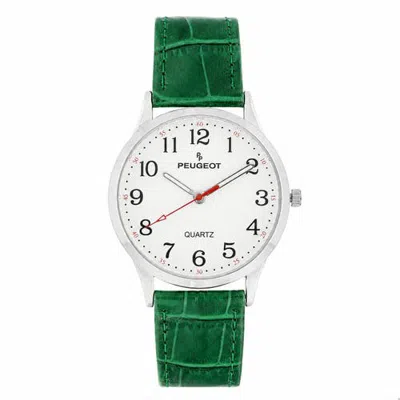 Peugeot Easy Read Large Face Leather Watch- 40mm In Green