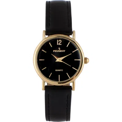 Peugeot Easy Read Round Leather Watch- 24mm In Black