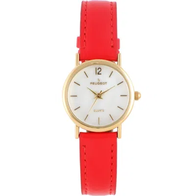 Peugeot Easy Read Round Leather Watch- 24mm In Red