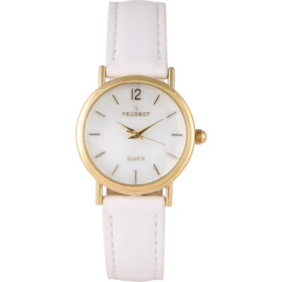 Peugeot Easy Read Round Leather Watch- 24mm In White
