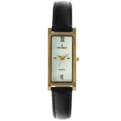 Peugeot Everyday Rectangular Glossy Leather Watch- 35x18mm In Black