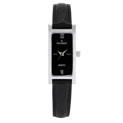Peugeot Everyday Rectangular Glossy Leather Watch- 35x18mm In Black