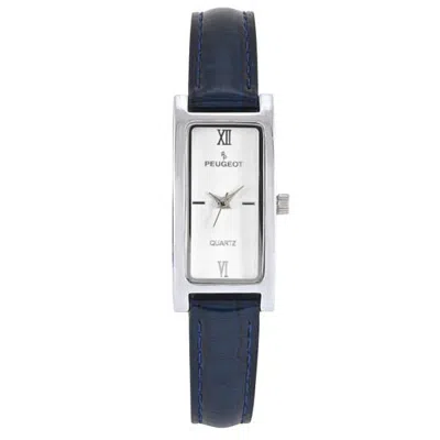Peugeot Everyday Rectangular Glossy Leather Watch- 35x18mm In Blue